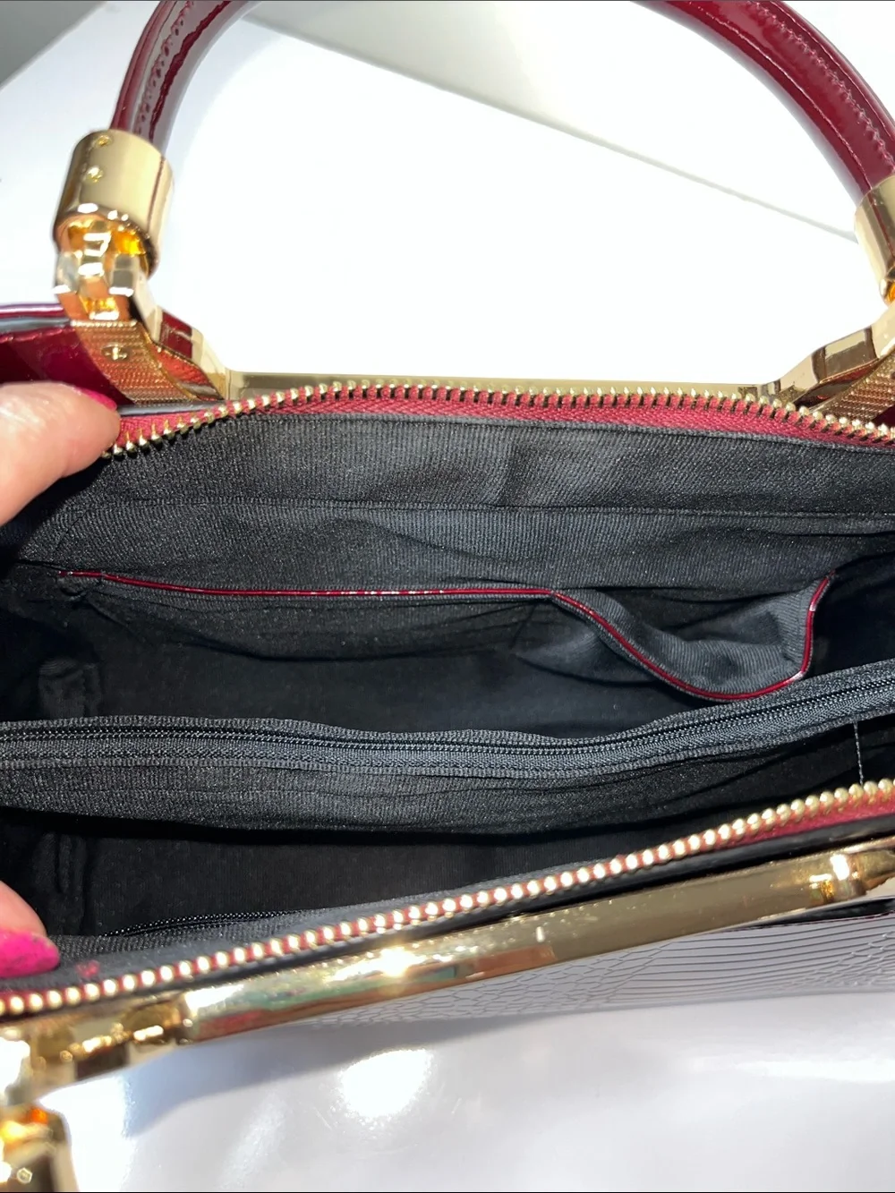 NWOT Red Leather Croc-Texture Bag